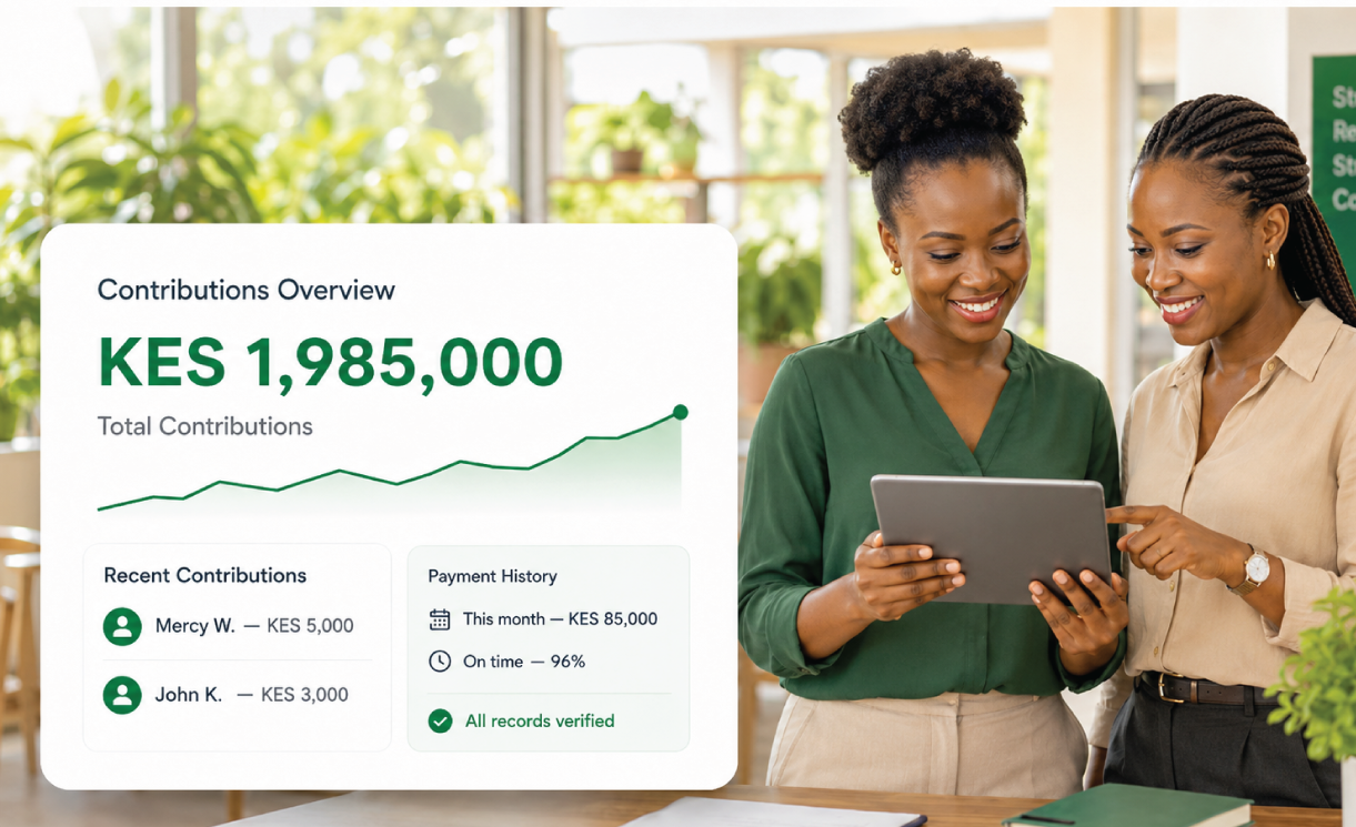 Representative dashboard illustration showing contributions overview and payment history